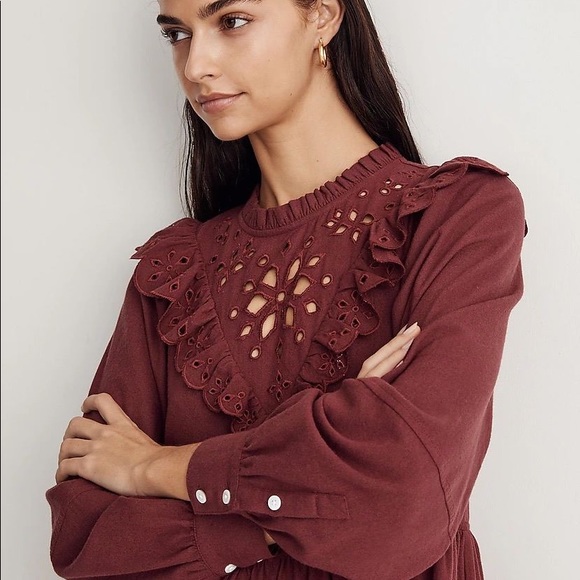 Embroidered Ruffled Flannel Mini Dress - Picture 3 of 9